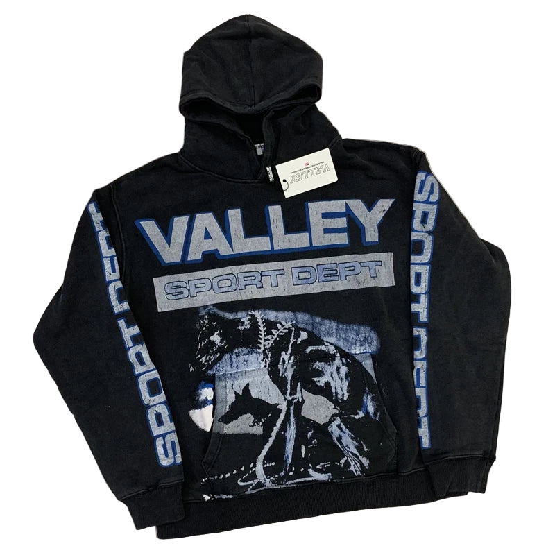 Vale Forever Valley Sport Dept Hoodie 'Black' Men's Streetwear Washed Pullovers